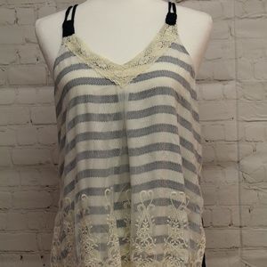 Navy and White Lace Tank Top